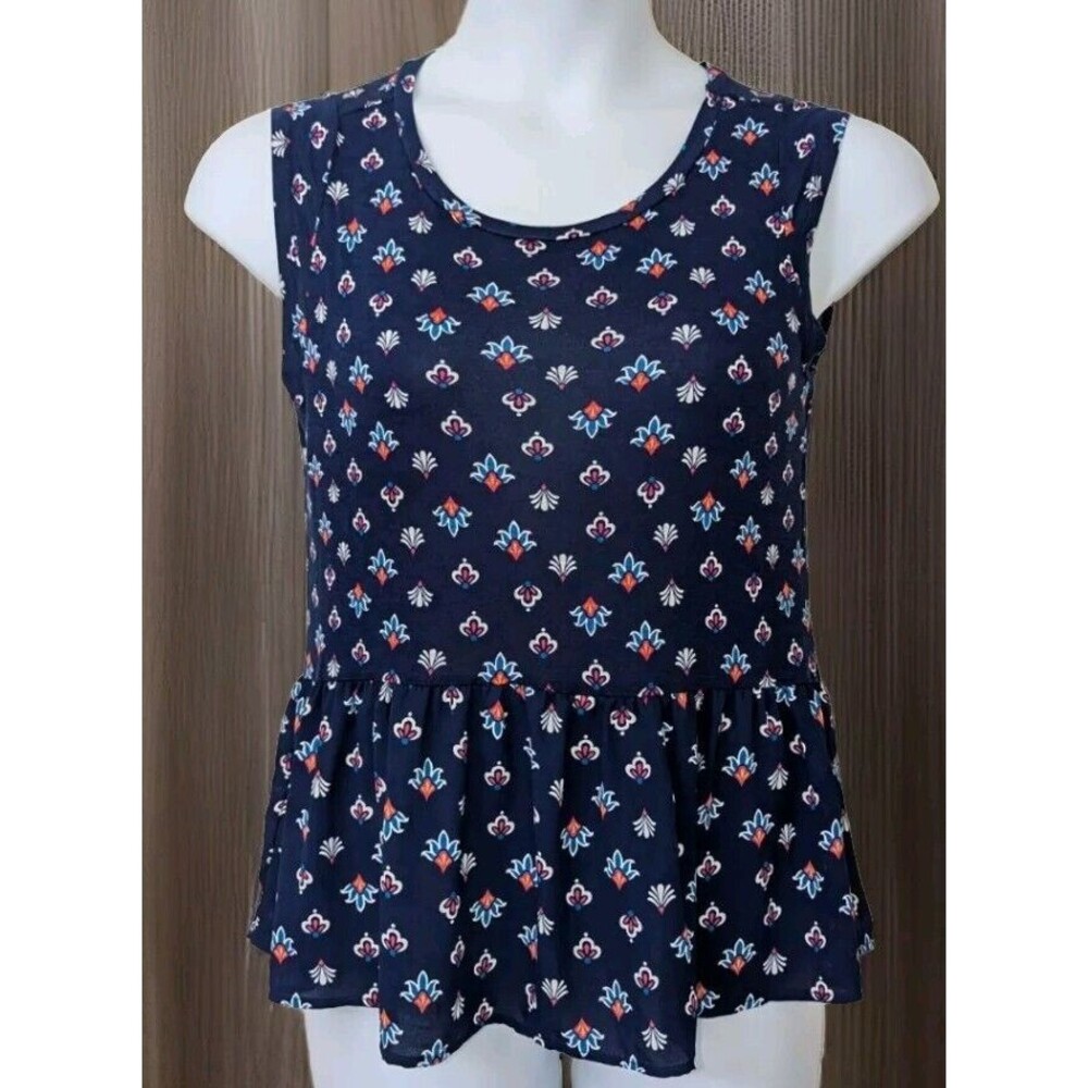Loft Womens Sleeveless Blouse Size Xtra Small Navy Blue Floral Print Top